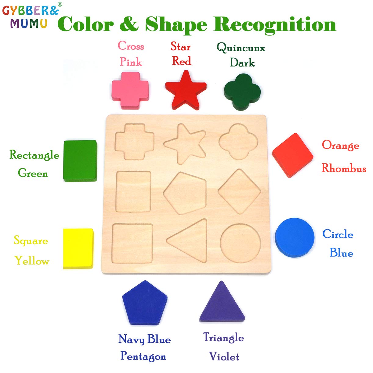 GYBBER&MUMU Wooden Preschool Colorful Shape Puzzle