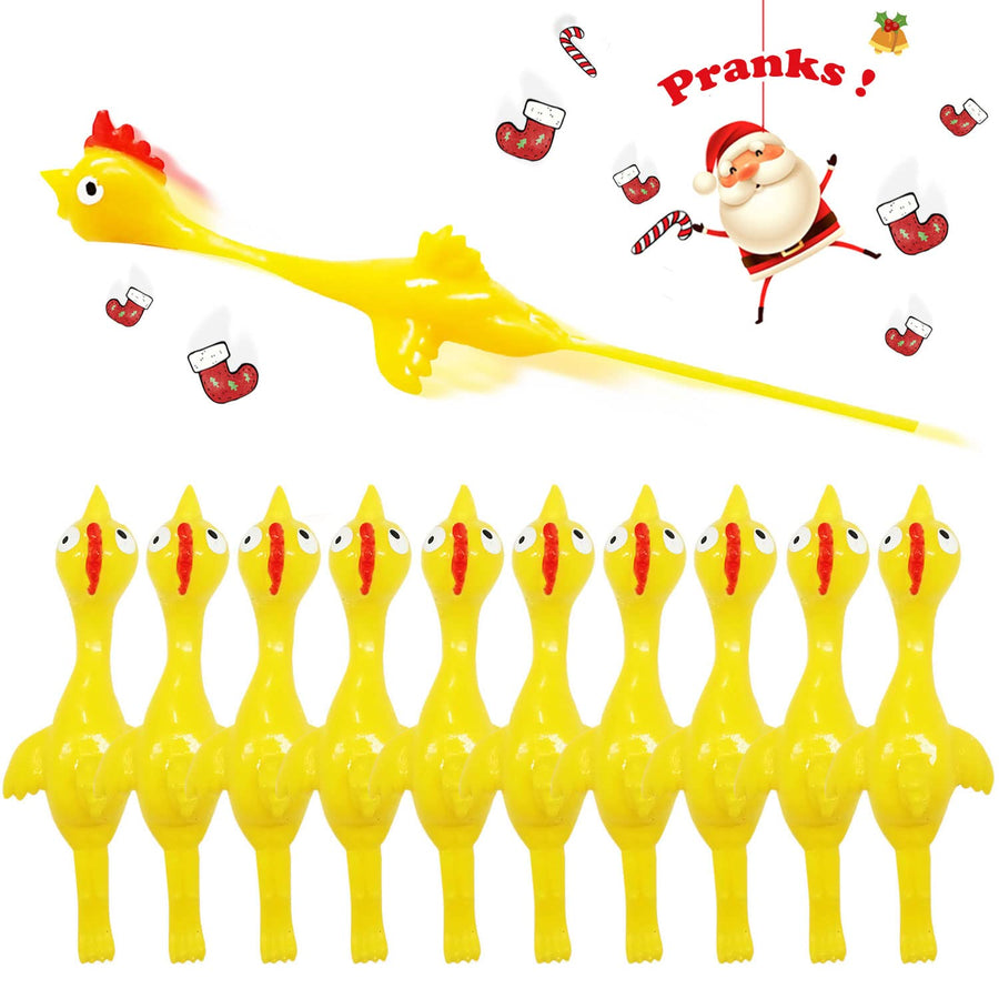 Namii W Slingshot Chicken Rubber Chicken Flick Chicken Flying Chicken Flingers Stress Gag Toys, Rubber Chicken Slingshot Funny Christmas Stuffers Easter Chicks Novelty Gifts for Kids (Yellow 10 Pcs)
