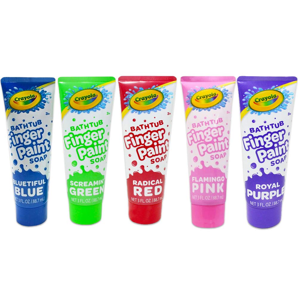 Crayola Bathtub Fingerpaint 5 Color Variety Pack, 3 Ounce Tubes (Bluetiful Blue, Screamin' Green, Radical Red, Flamingo Pink, Royal Purple)