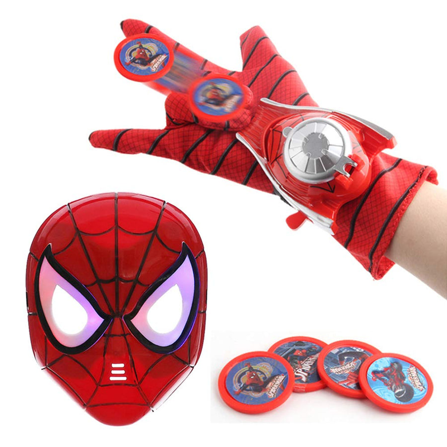 O3 Kids Toy Spider-Man Mask + Glove + Transmitter, Spider Man LED Luminous Mask Accessories Hero FX Glove, Homecoming Superhero Dress Up Costumes Webshooter Web Slinger Launcher Role Play Set Toy