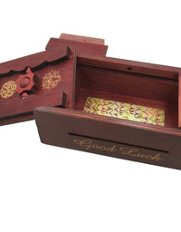 Good Luck Puzzle Box Secret - Money and Gift Card Holder in a Wooden Magic Trick Lock with Hidden Compartment Piggy Bank Brain Teaser Game
