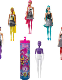 Barbie Color Reveal Doll with 7 Surprises: 4 Bags Contain Skirt, Shoes, Earrings & Brush; Water Reveals Confetti-Print; Doll’s Look & Color Change on Hair & Face; Party Series

