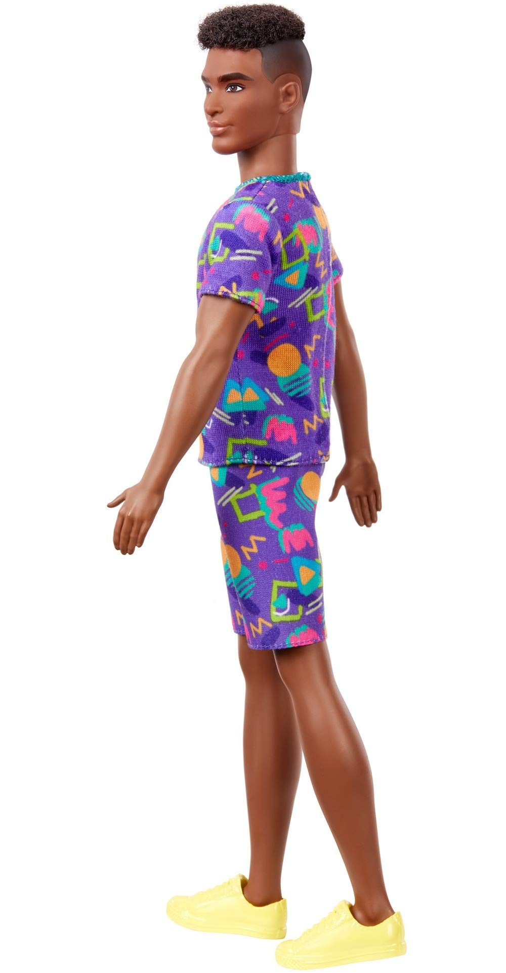 Barbie Ken Fashionistas Doll #162 with Rooted Brunette Hair Wearing Graphic Purple Top, Shorts & Yellow Shoes, Toy for Kids 3 to 8 Years Old