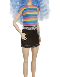 Barbie Fashionistas Doll # 170, Rainbow Striped Top & Black Skirt, Toy for Kids 3 to 8 Years Old
