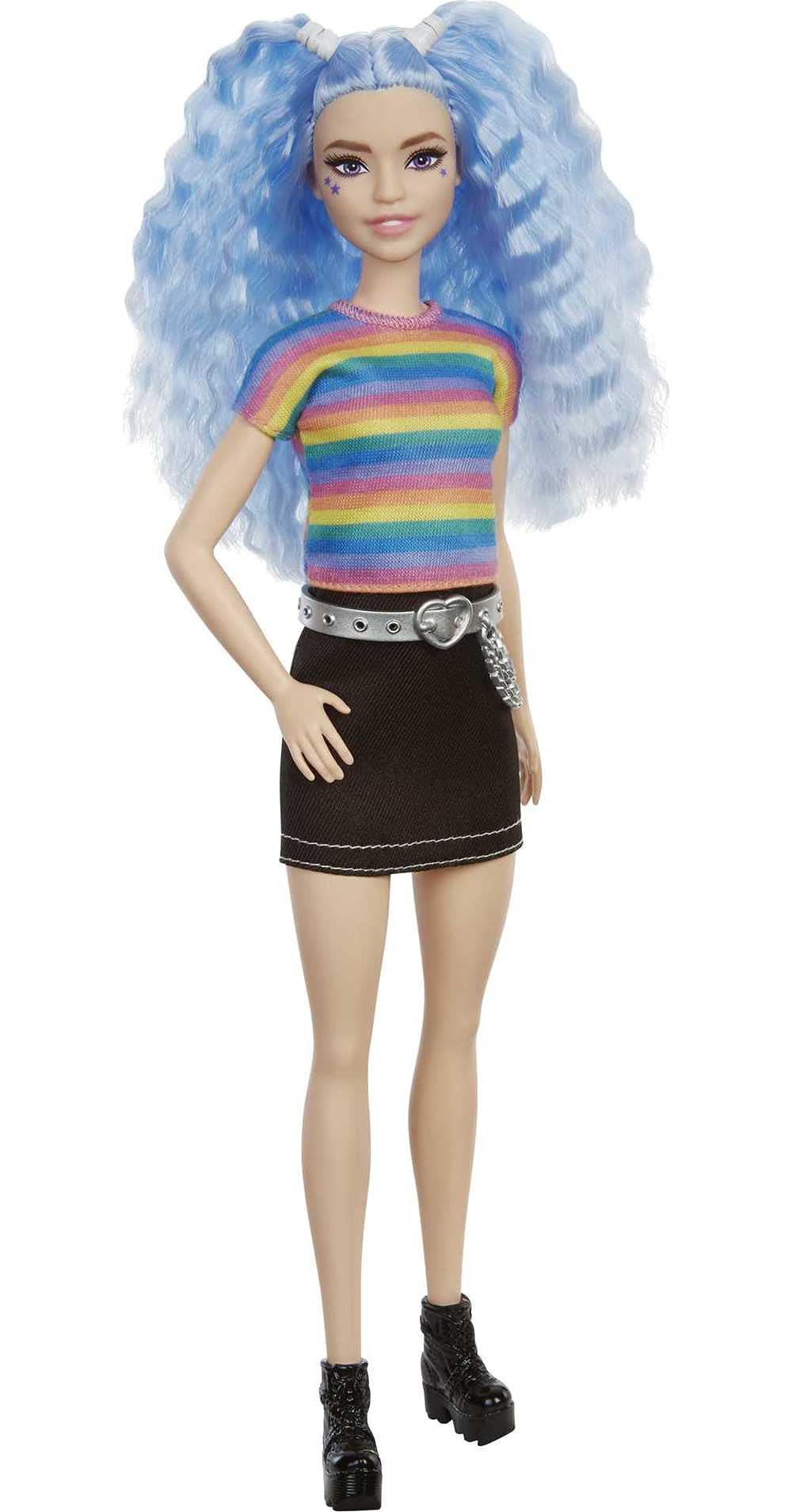Barbie Fashionistas Doll # 170, Rainbow Striped Top & Black Skirt, Toy for Kids 3 to 8 Years Old