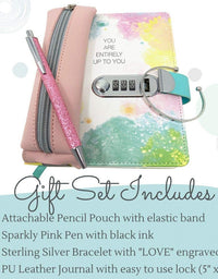 Life is a Doodle Girls Diary with Lock - Gift Set Includes PU Leather Journal with Password Combination Lock, Sleek Pencil Pouch That Wraps Around The Notebook, Bangle Bracelet & Pink Writing Pen
