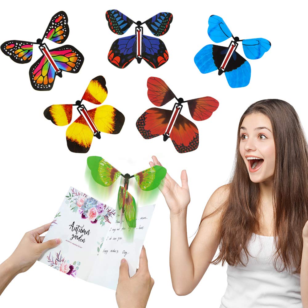 heytech Thanksgiving Day Magic Wind Up Flying Great Surprise Gift Butterfly in The Book Rubber Band Powered Magic Fairy Flying ,Thanksgiving Day Toy Great Surprise Gift (5 Packs)