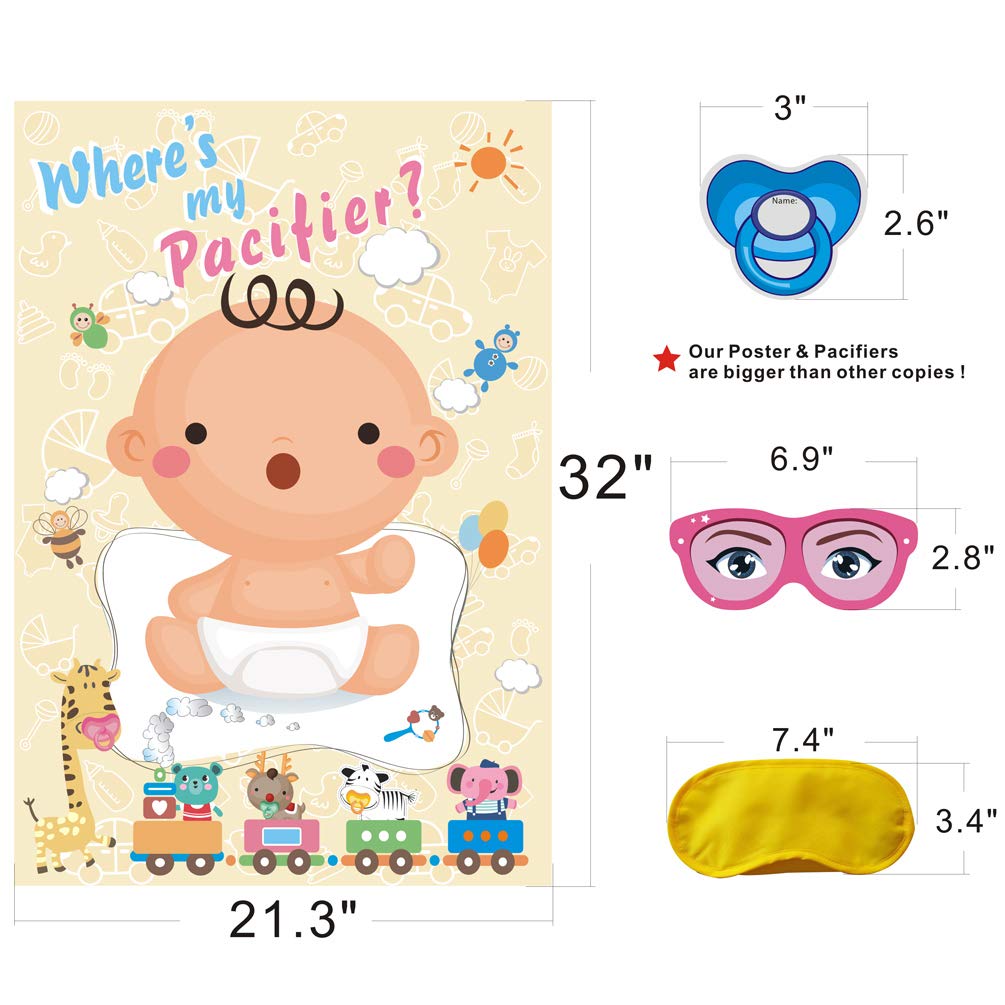 Pin the Pacifier on the Baby Game - Baby Shower Party Favors and Game - Pin the Dummy on the Baby Game