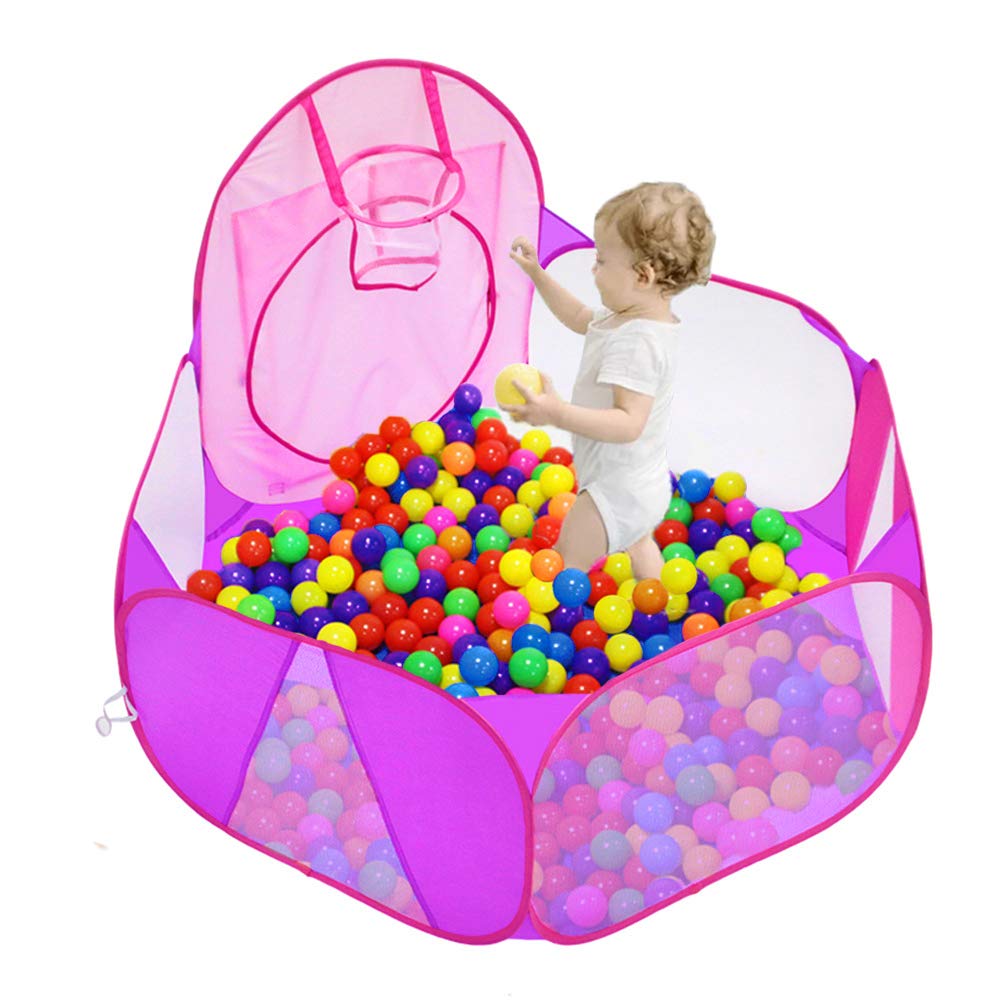 Eocolz Kids Ball Pit Large Pop Up Childrens Ball Pits Tent for Toddlers Playhouse Baby Crawl Playpen with Basketball Hoop and Zipper Storage Bag, 4 Ft/120CM, Balls Not Included