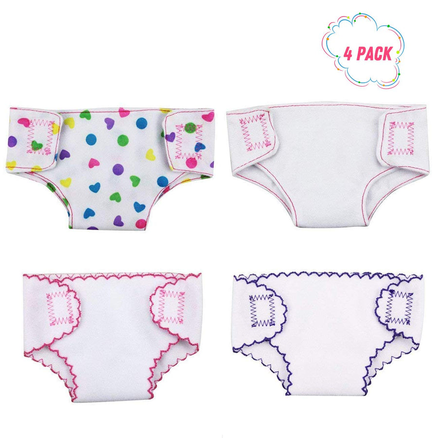 DC-BEAUTIFUL 4 Pack Baby Diapers Doll Underwear for 14-18 Inch Baby Dolls, American Girl Doll