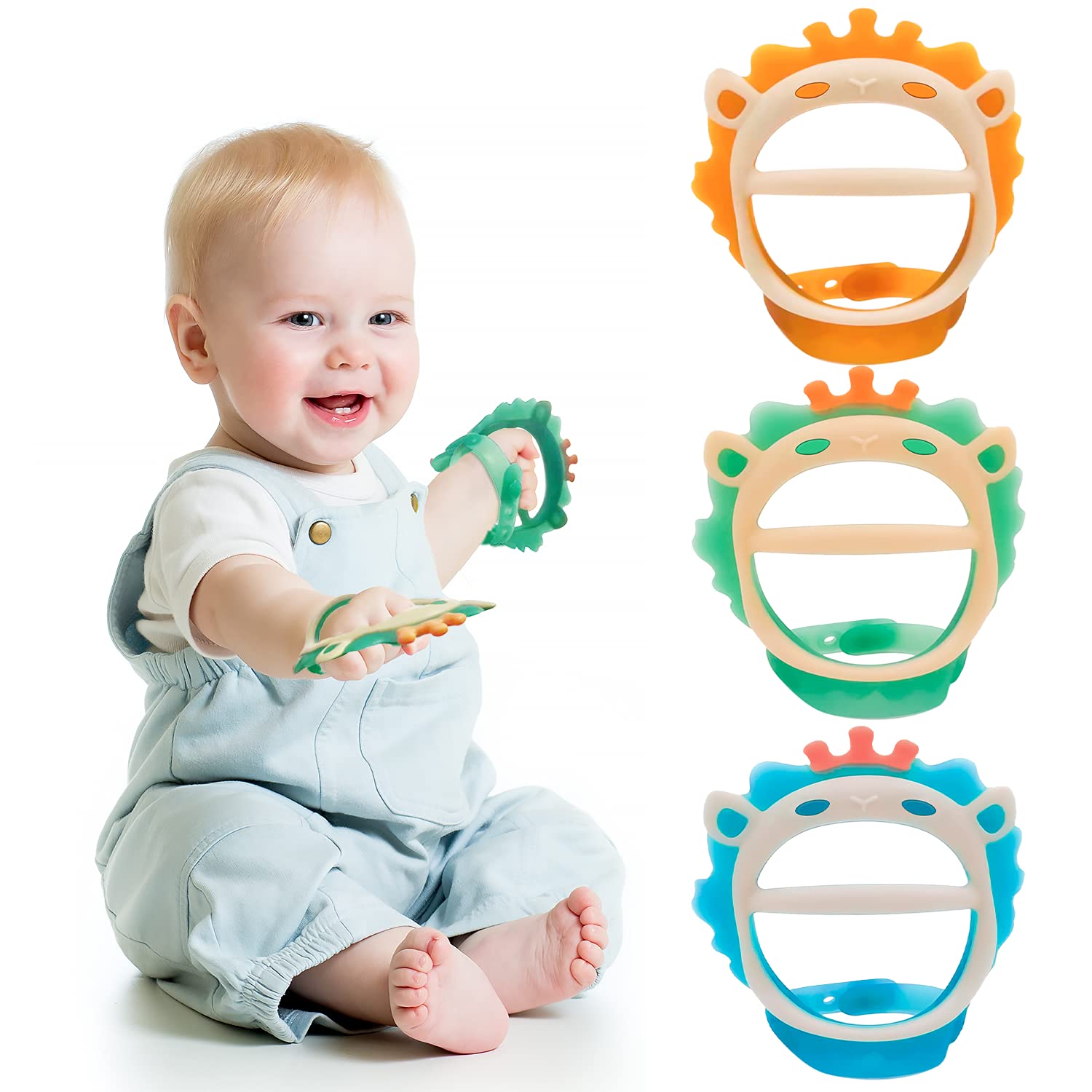 Baby Teething Toys for 0-6 and 6-12 Months Teethers 3packs for Infants, BPA-Free, Eco-Friendly Non-Toxic Silicone, Adjustable Wristband Chew Natural teethers for Babies
