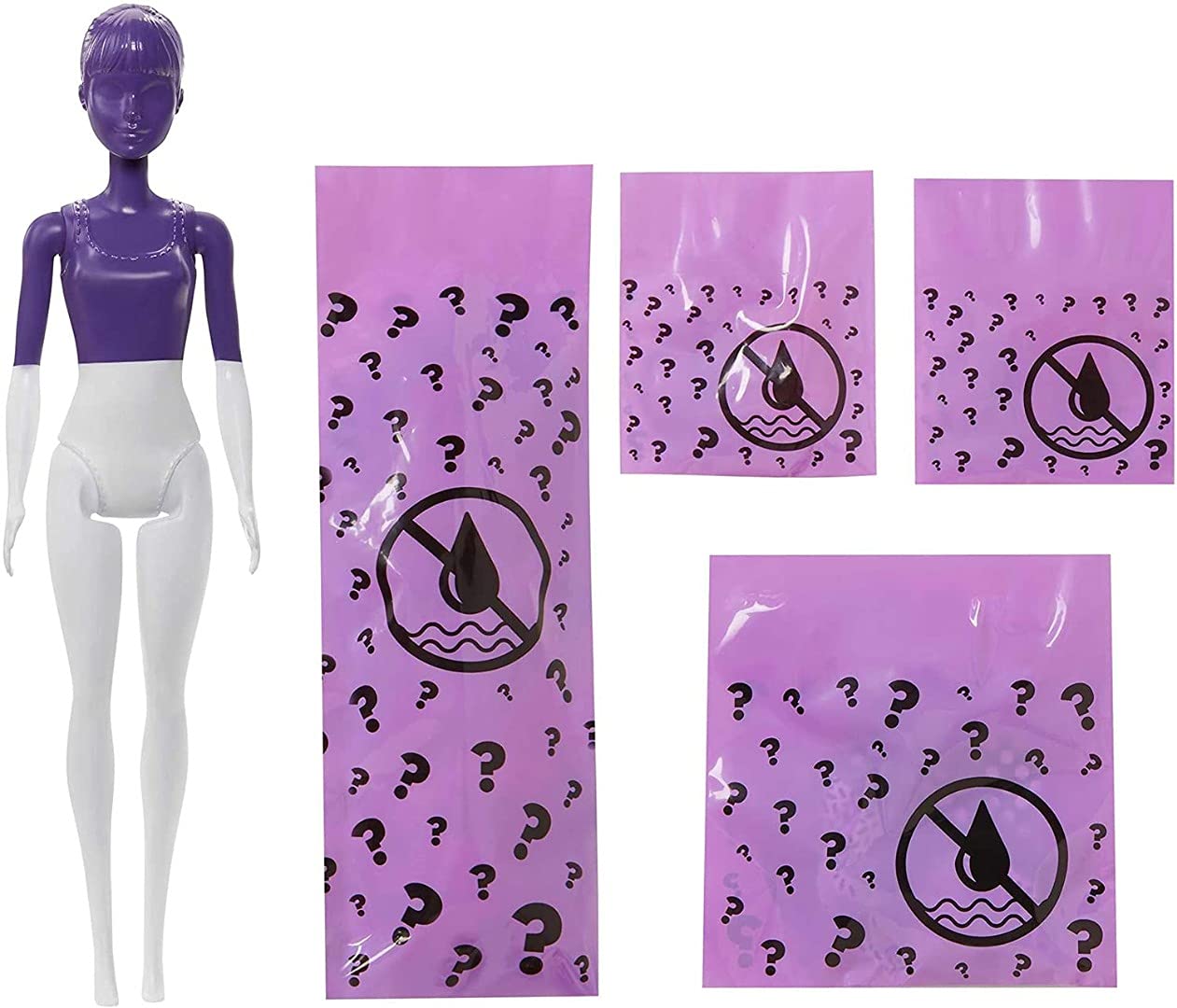 Barbie Color Reveal Doll with 7 Surprises: 4 Bags Contain Skirt, Shoes, Earrings & Brush; Water Reveals Confetti-Print; Doll’s Look & Color Change on Hair & Face; Party Series
