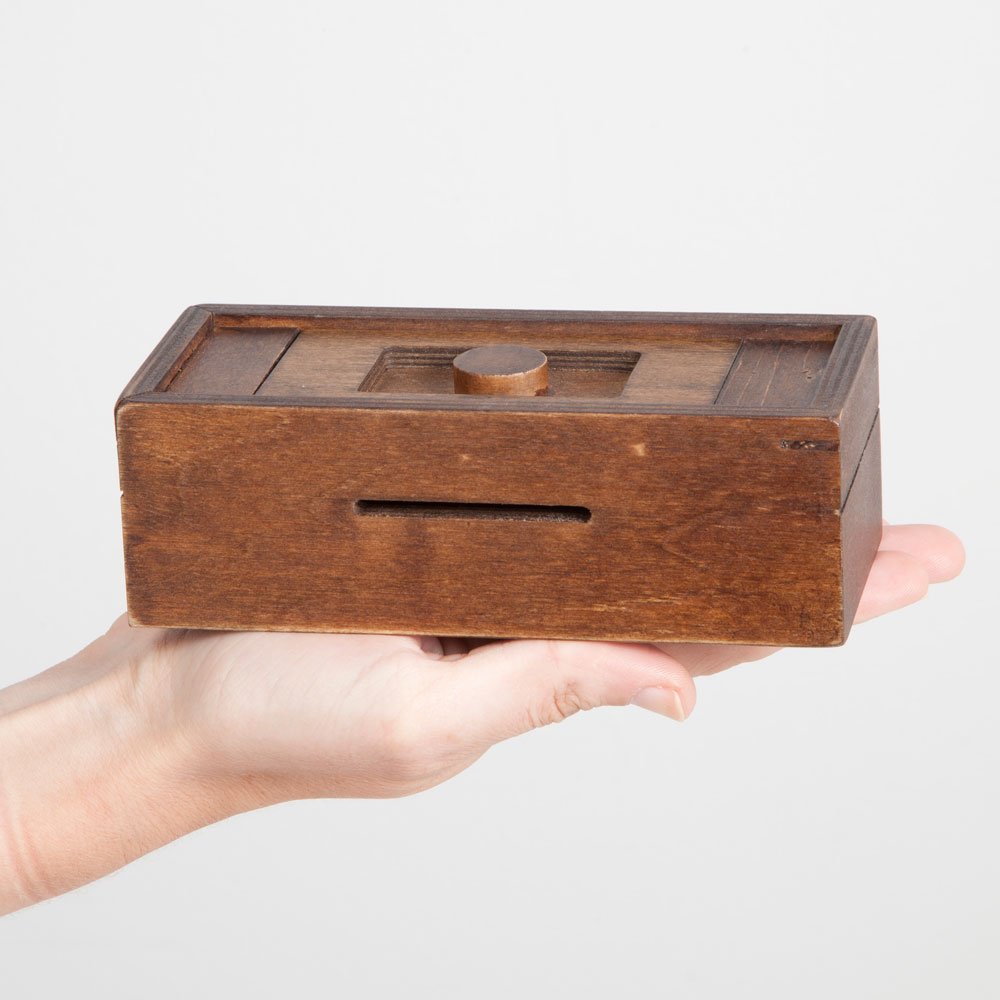 Bits and Pieces - Stash Your Cash - Secret Puzzle Box Brainteaser - Wooden Secret Compartment Brain Game for Adults