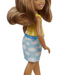 Barbie Chelsea Doll (6-inch Brunette) Wearing Skirt with Cloud Print and White Shoes, Gift for 3 to 7 Year Olds
