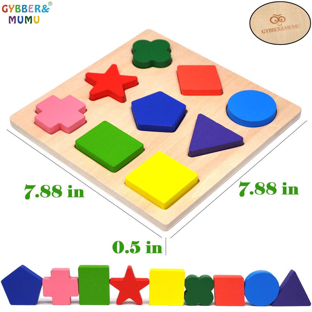 GYBBER&MUMU Wooden Preschool Colorful Shape Puzzle