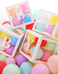 BabyShower Box Set of 4 Clear Baby Block Boxes with Baby Letters Party Decoration - Transparent Ballon Boxes Backdrop - Baby Shower & Birthday Party
