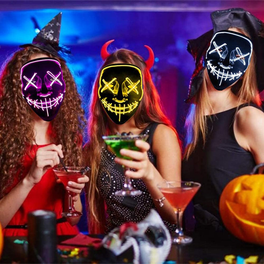 Halloween Led Light Up Mask, Purge Mask, Scary EL Wire Light up Mask Cosplay Led Costume Mask for Halloween, Festival, Party