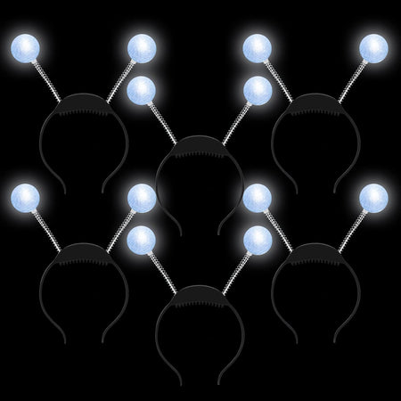 JOYIN 6 Packs LED Silver Martian Head Bopper for Halloween Lighted Up Martian Antenna Headband Flashing Alien Headpiece, Martian Headbands Set Halloween Party Costume Favor