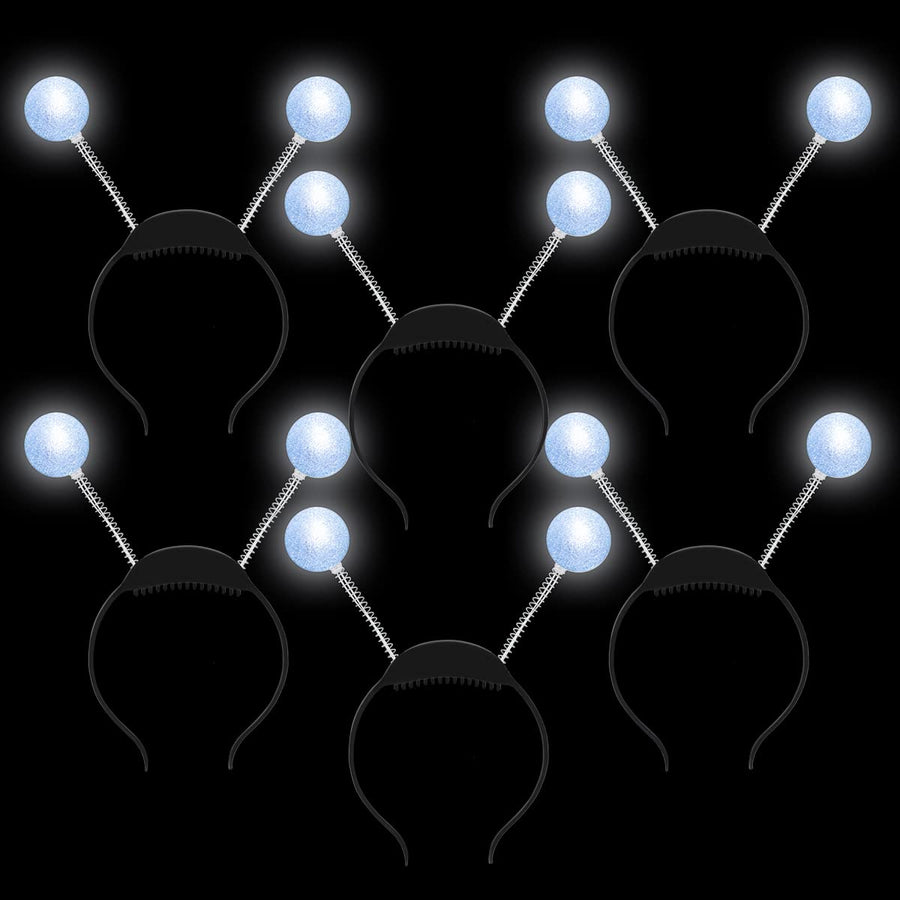 JOYIN 6 Packs LED Silver Martian Head Bopper for Halloween Lighted Up Martian Antenna Headband Flashing Alien Headpiece, Martian Headbands Set Halloween Party Costume Favor