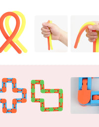 Fidget Poppers Toy Sets Pop Fidgets Packs Sensory Toys, Big Medium and Mini Push pop, Fidget Spinners, Stretchy String, Wacky Tracks, Squishy Toys, Spiky Sensory Rings, mesh and Marble(25 Packs)
