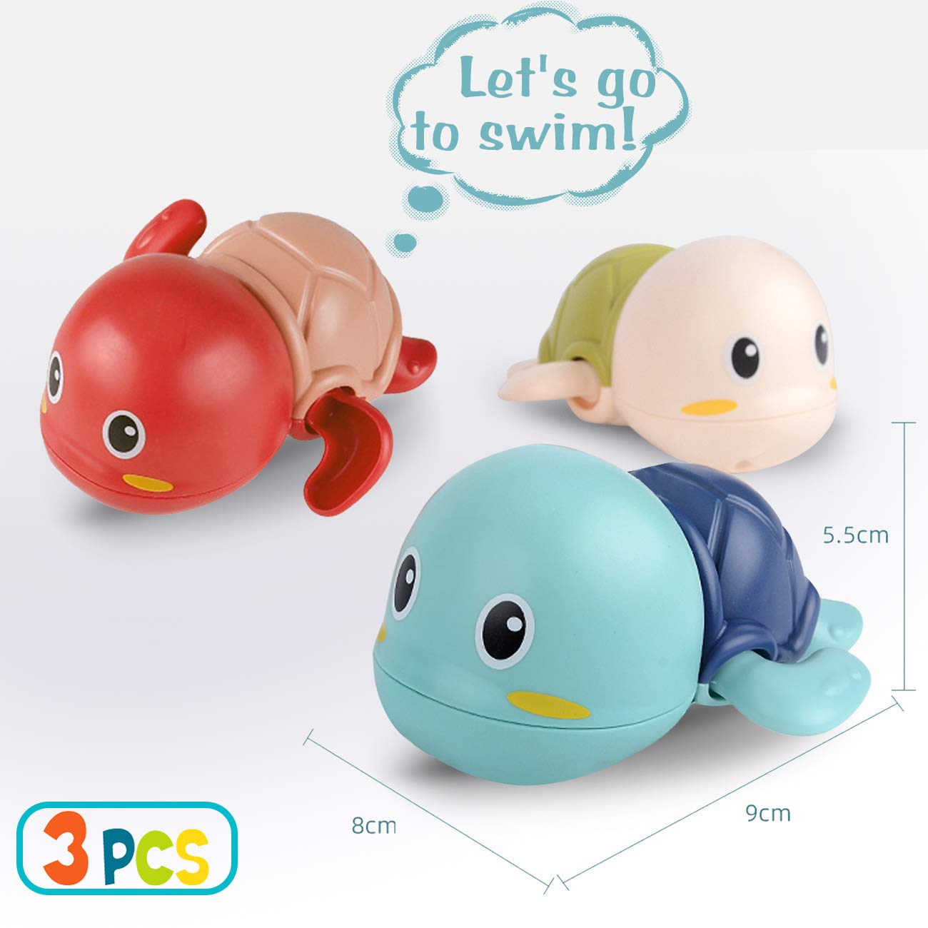 SEPHIX Go, Go! Cute Swimming Turtle Bath Toys for Toddlers & Kids (3 Pcs)