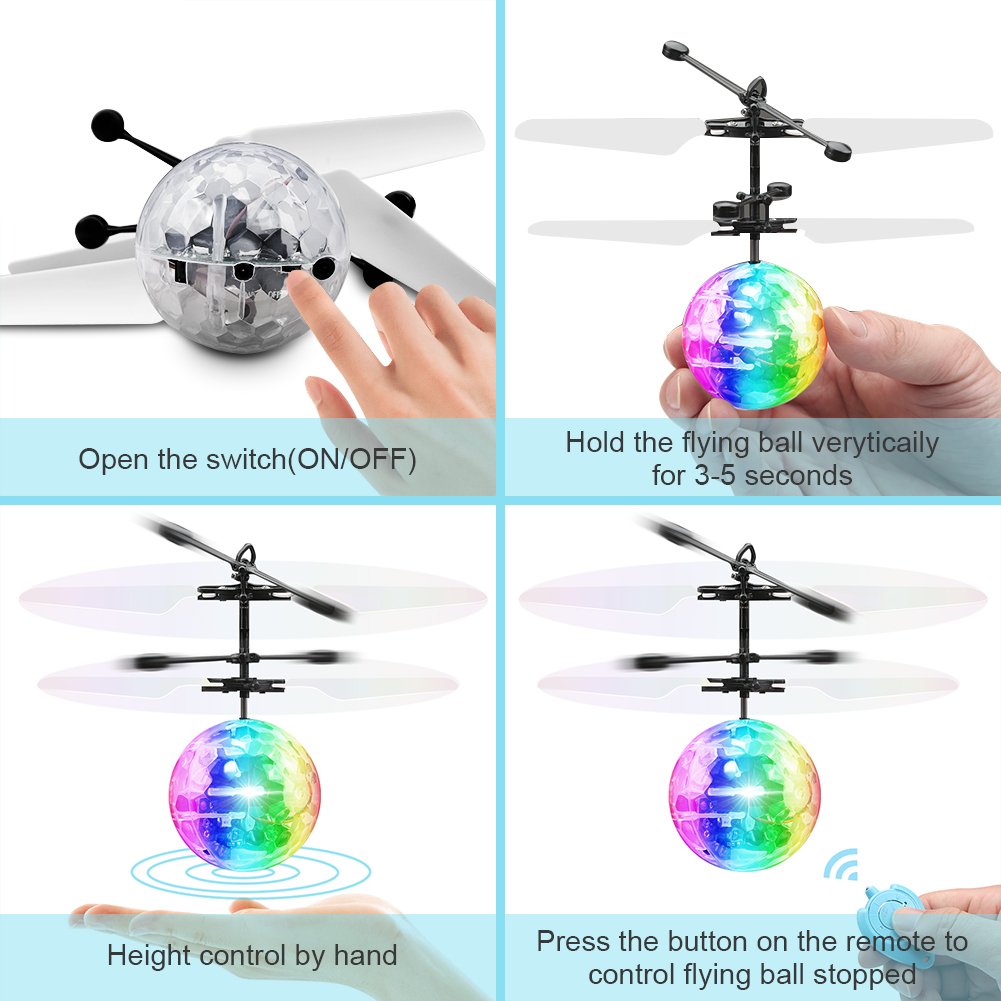 YEZI Flying Ball Toys Two Pcs, RC Toy for Kids Boys Girls Gifts Rechargeable Light Up Ball Drone Infrared Induction Helicopter with Remote Controller for Indoor and Outdoor
