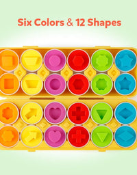 Coogam Matching Eggs 12 pcs Set Color & Shape Recoginition Sorter Puzzle for Easter Travel Bingo Game Early Learning Educational Fine Motor Skill Montessori Gift for Year Old Kids
