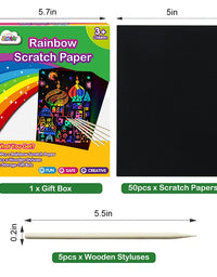 ZMLM Scratch Paper Art Set, Rainbow Magic Scratch Paper for Kids Black Scratch it Off Art Crafts Kits Notes Boards Sheet with 5 Wooden Stylus for Girl Boy Easter Party Game Christmas Birthday Gift
