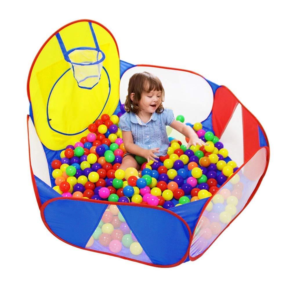 Eocolz Kids Ball Pit Large Pop Up Childrens Ball Pits Tent for Toddlers Playhouse Baby Crawl Playpen with Basketball Hoop and Zipper Storage Bag, 4 Ft/120CM, Balls Not Included