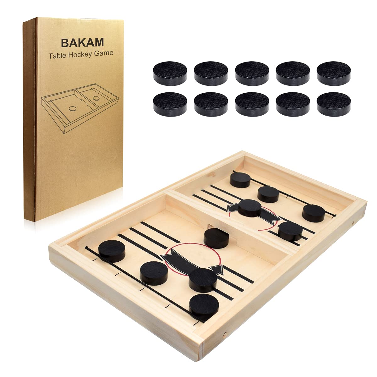 BAKAM Super Fast Sling Puck Game, Portable Table Hockey Game for Kids and Adults, Tabletop Slingshot Games Toys for Boys and Girls, Desktop Sport Board Game for Family Game Night Fun (Large)