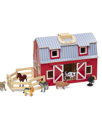 Melissa & Doug Fold and Go Wooden Barn With 7 Animal Play Figures
