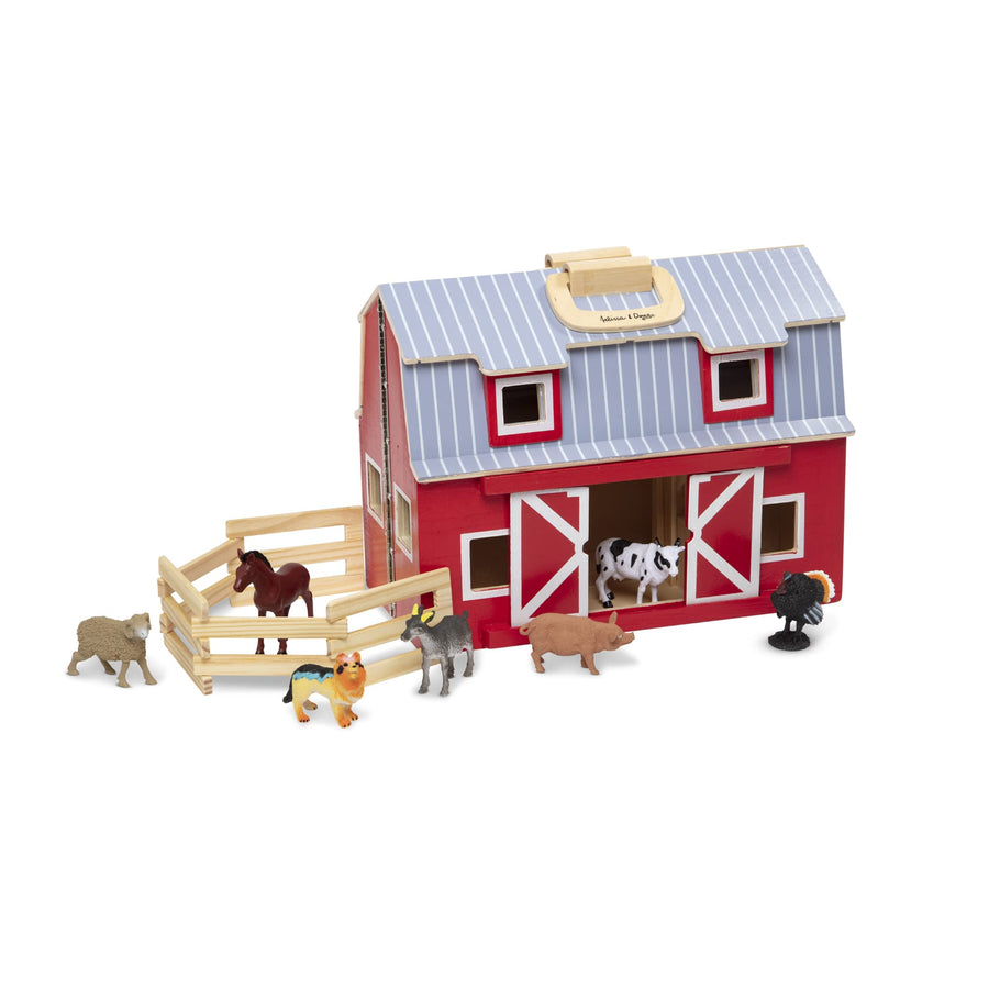 Melissa & Doug Fold and Go Wooden Barn With 7 Animal Play Figures