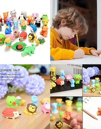 URSKYTOUS 60Pcs Animal Pencil Erasers Bulk Kids Japanese Come Apart Puzzle Eraser Toys for Party Favors, Classroom Prizes, Carnival Gifts and School Supplies(Random Designs)
