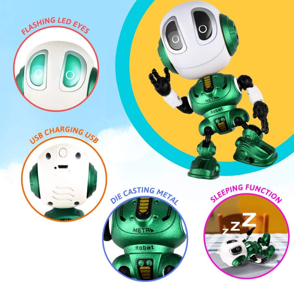 Stocking Stuffers,BROADREAM Robot Kids Toys, Mini Robot Talking Toys for Boys and Girls- Travel Toys Help Kids Talking for Christmas Stocking Stuffers, LED Lights and Interactive Voice Changer (Green)