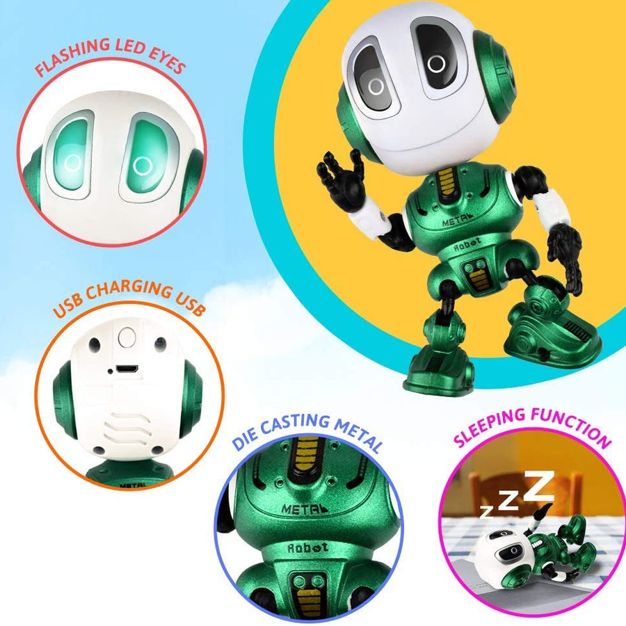 Stocking Stuffers,BROADREAM Robot Kids Toys, Mini Robot Talking Toys for Boys and Girls- Travel Toys Help Kids Talking for Christmas Stocking Stuffers, LED Lights and Interactive Voice Changer (Green)