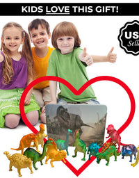 3 Bees & Me Dinosaur Toys for Boys and Girls with Storage Box - 12 Large 6 Inch Toy Dinosaurs & Case - Gift for Kids Age 3 to 8

