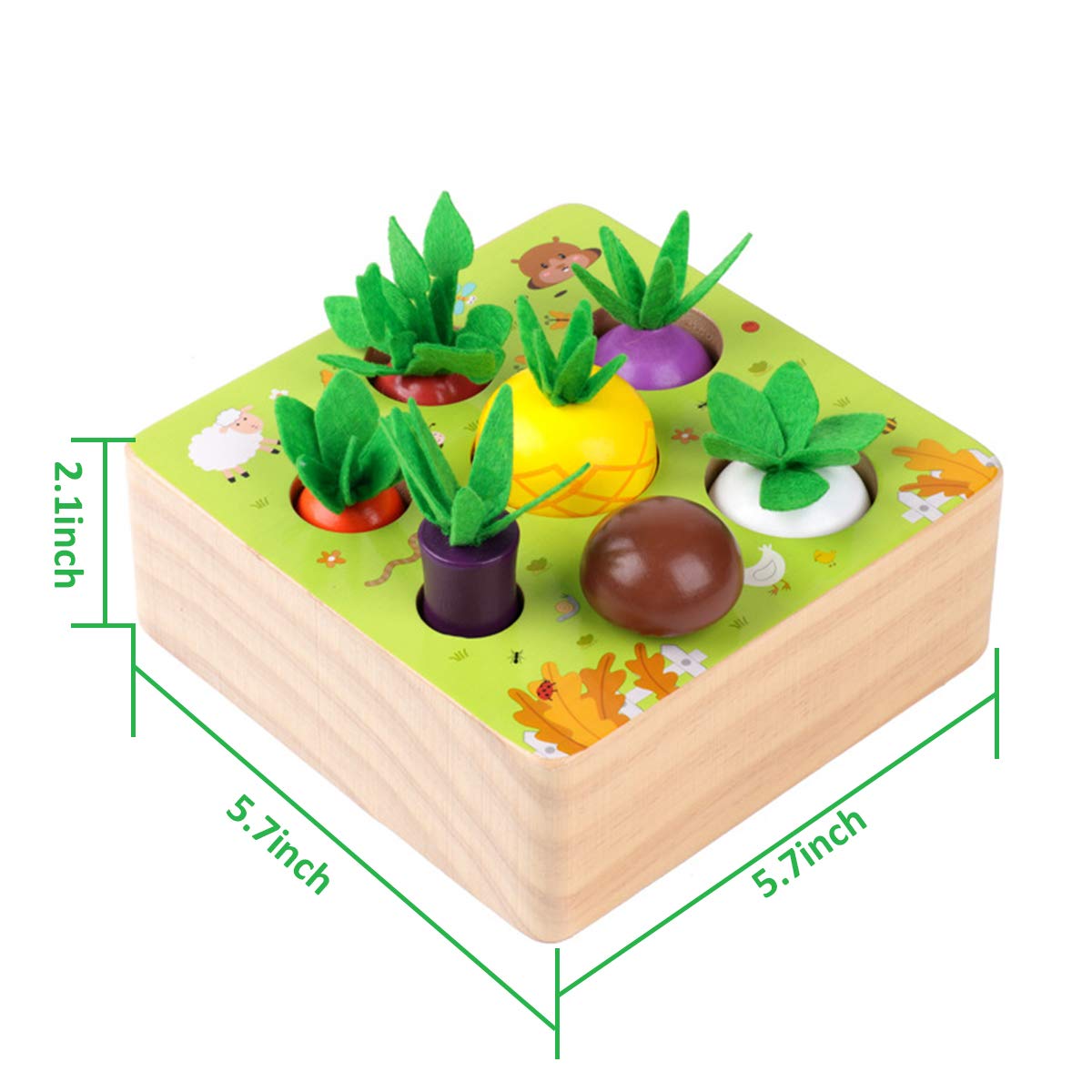 SKYFIELD Wooden Farm Harvest Game Montessori Toy, Early Learning Toy for Boys and Girls 1 2 3 Years Old, Shape Sorting Educational Toy with 7 Sizes Vegetable or Fruit, Gift for Toddlers 1-3
