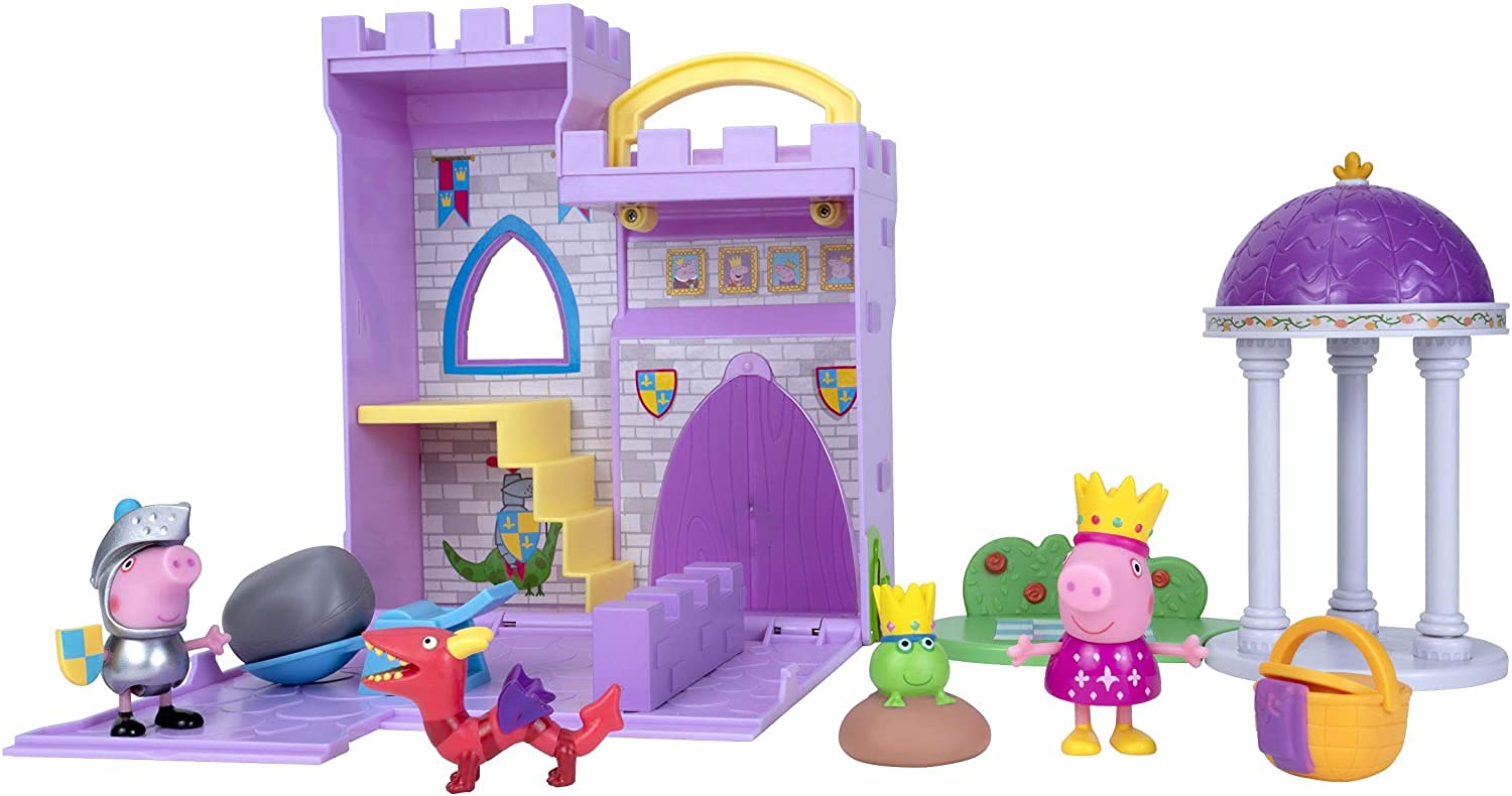 Peppa Pig Princess Fort Adventure Playset, 8 Pieces - Includes Foldable Castle Case, Peppa & George Figures & Accessories - Toy Gift for Kids - Ages 2+