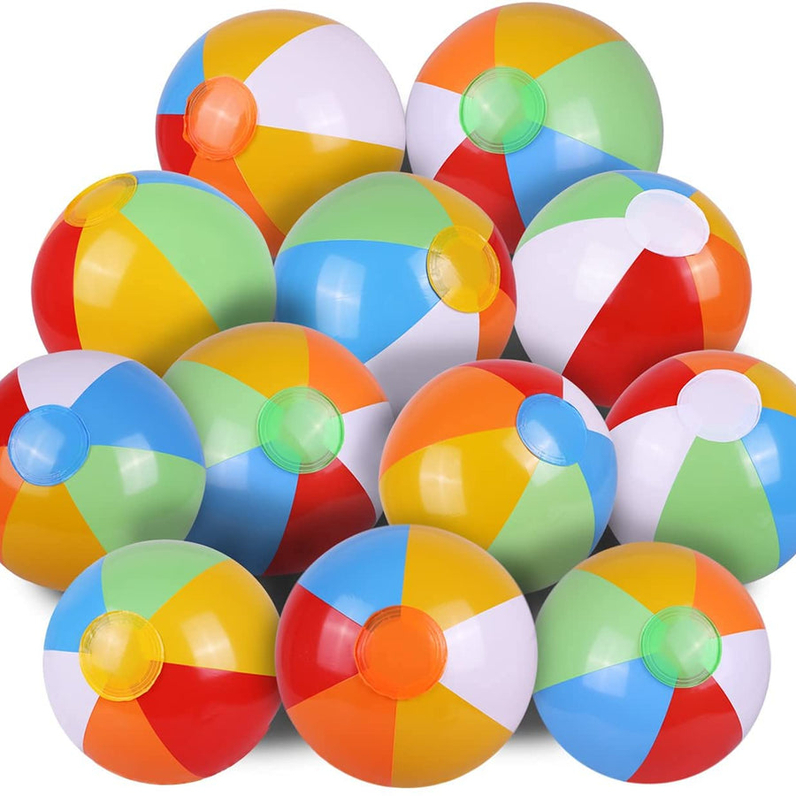 SYZ 12" Beach Balls Bulk - Inflatable Swimming Pool Toys for Kids Birthday Party Supplies Favors Luau Decorations - Blow Up Classic Rainbow Color Beachball Summer Water Games Fun Gifts (12 Pack)
