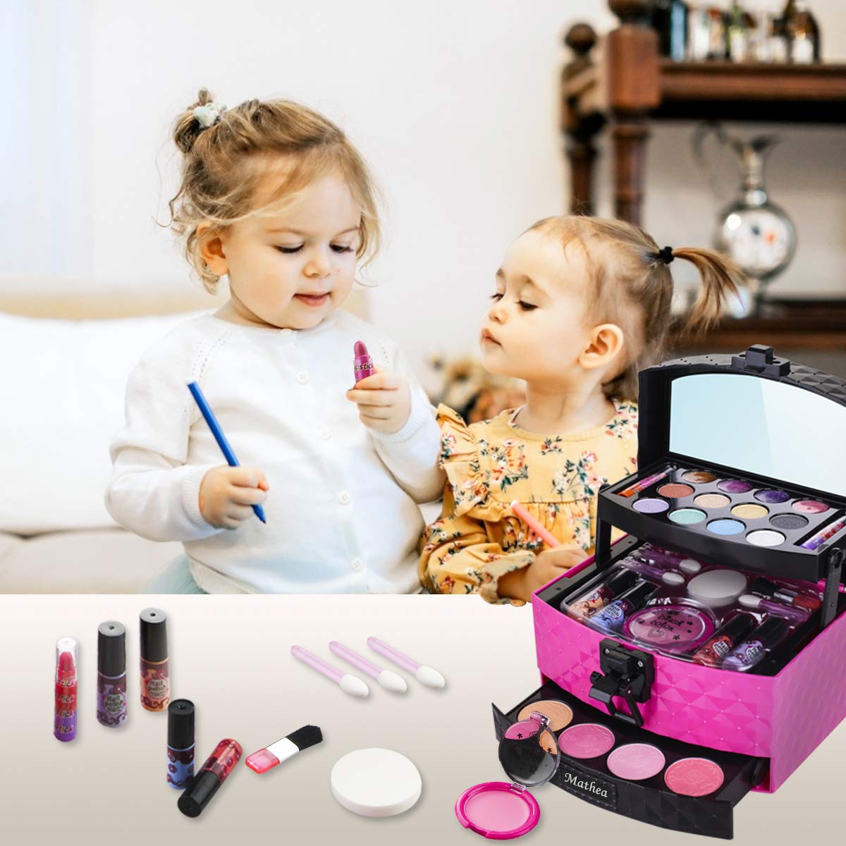 Mathea Real Makeup Girl Toys, Washable, Kids Makeup Kit for Girls, Makeup Set Cosmetic Beauty Set for Kids, Makeup Toy for Girls, Gift for Kids