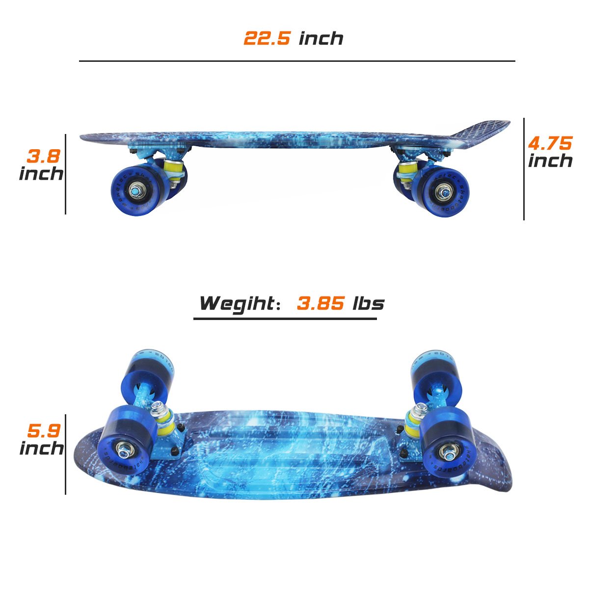 Skateboards Complete 22 Inch Mini Cruiser Retro Skateboard for Kids Boys Youths Beginners