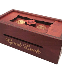 Good Luck Puzzle Box Secret - Money and Gift Card Holder in a Wooden Magic Trick Lock with Hidden Compartment Piggy Bank Brain Teaser Game
