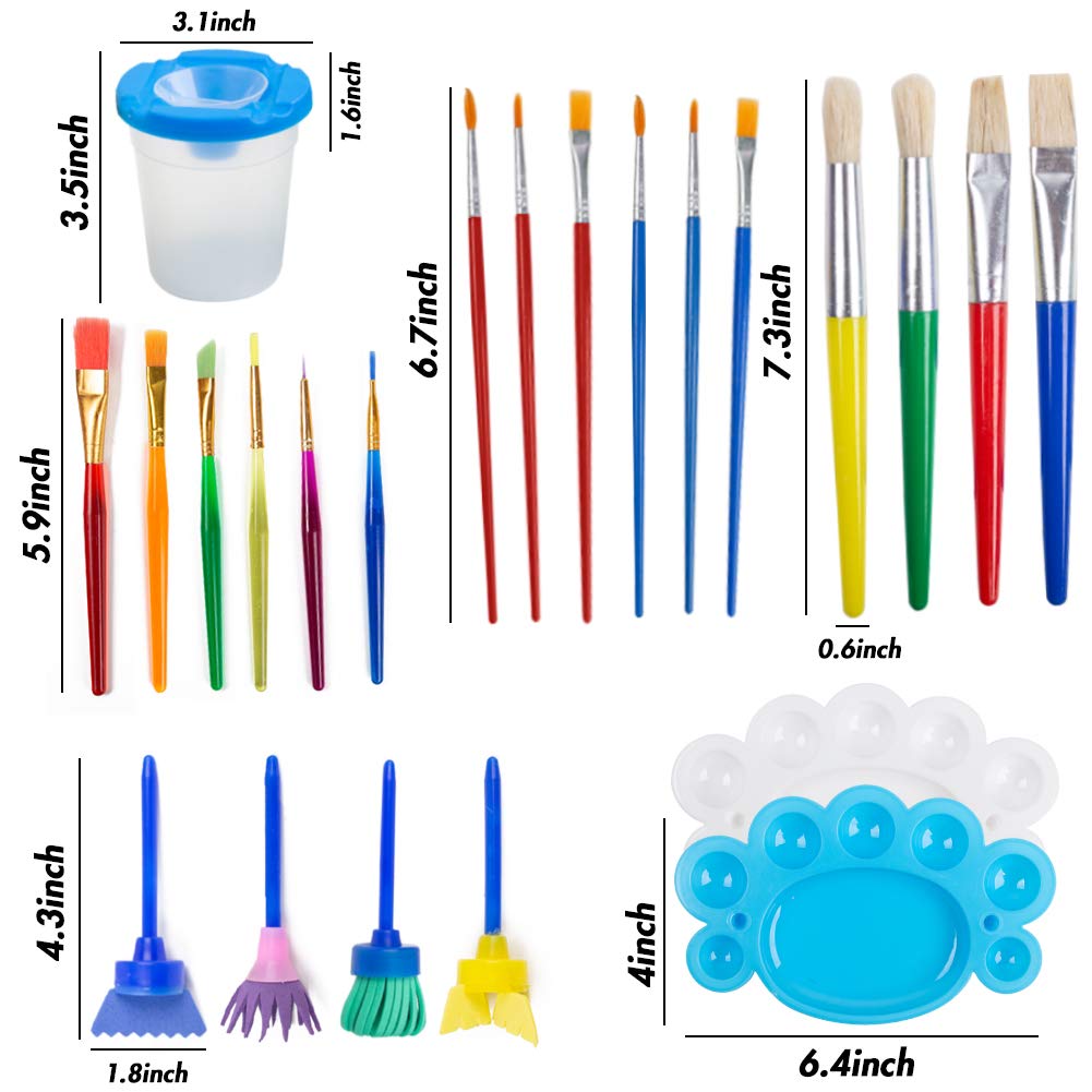BigOtters Painting Tool Kit, 34Pcs Paint Supplies Include Paint Cups with Lids Palette Tray Multi Sizes Paint Pen Brushes Set for Kids Gifts School Prizes Art Party