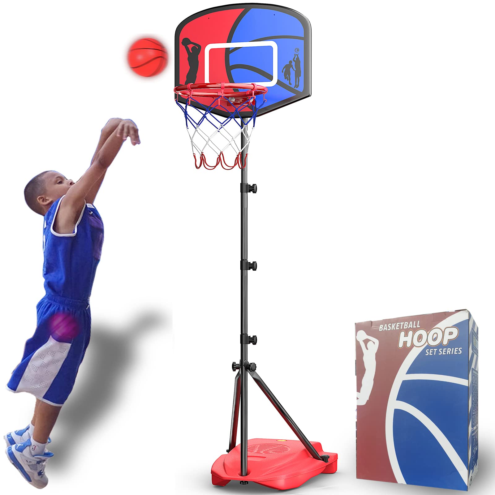 HAHAKEE Kids Basketball Hoop, Height-Adjustable 2.9 FT-6.1 FT, Indoor and Outdoor Basketball Set for Toddlers Age 3-8