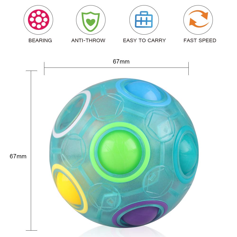 D-FantiX Rainbow Puzzle Ball Cube Magic Rainbow Ball Puzzle Bundle Stress Fidget Ball Brain Teasers Games Fidget Toys for Kids Set of 2