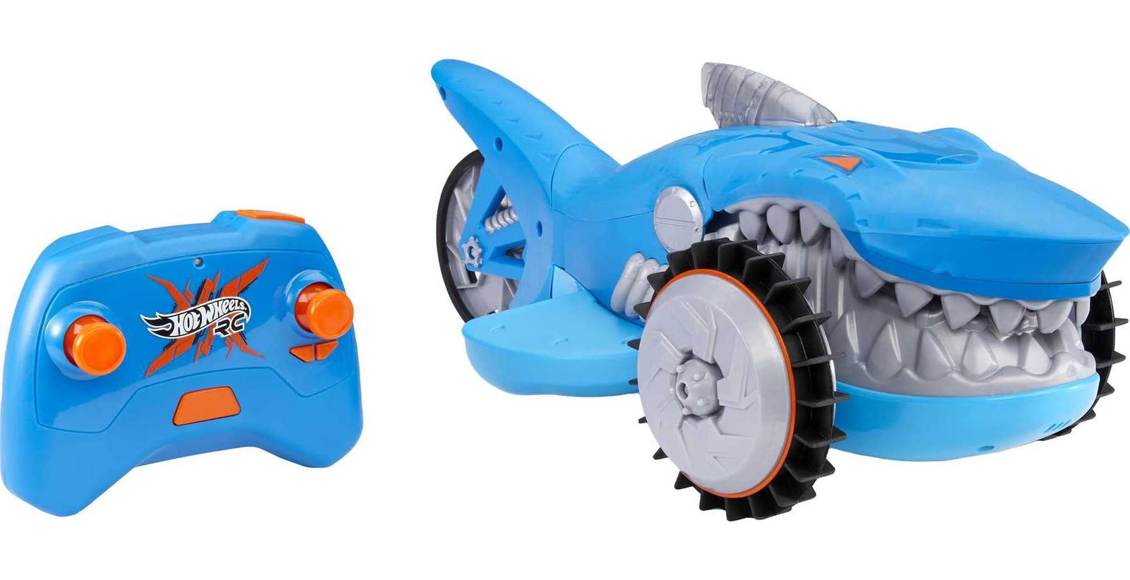 Hot Wheels R/C Supercharged Shark Vehicle, Radio-Controlled Shark that Races on Land & Water, R/C Chomping Mechanism, Dynamic Steering