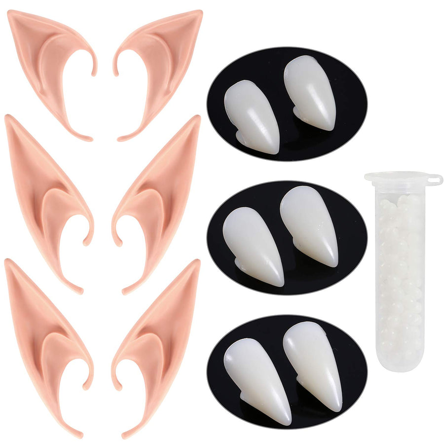 HLenyoy Vampire Teeth Fangs Elf Ears for Cosplay Costume Accessory Halloween Party Favors