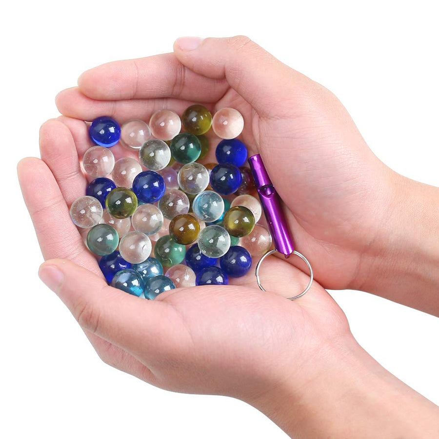 POPLAY 50 PCS Beautiful Player Marbles Bulk for Marble Games,Multiple Colors(1 Whistle for Free)