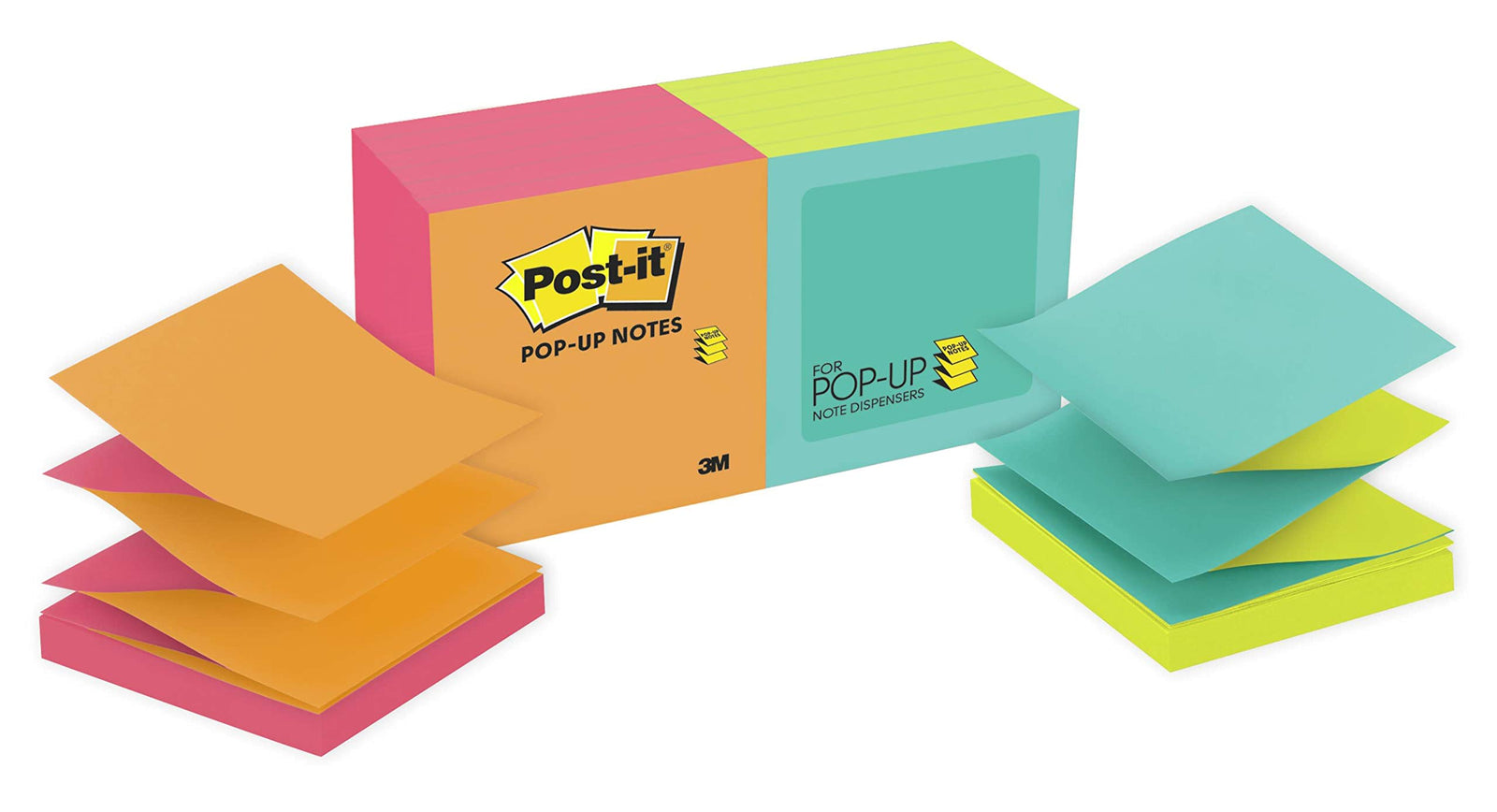 Post-it Pop-up Notes, 3 in x 3 in, 12 Pads, America's #1 Favorite Sticky Notes, Cape Town Collection, Bright Colors, Clean Removal, Recyclable (R330-N-ALT)