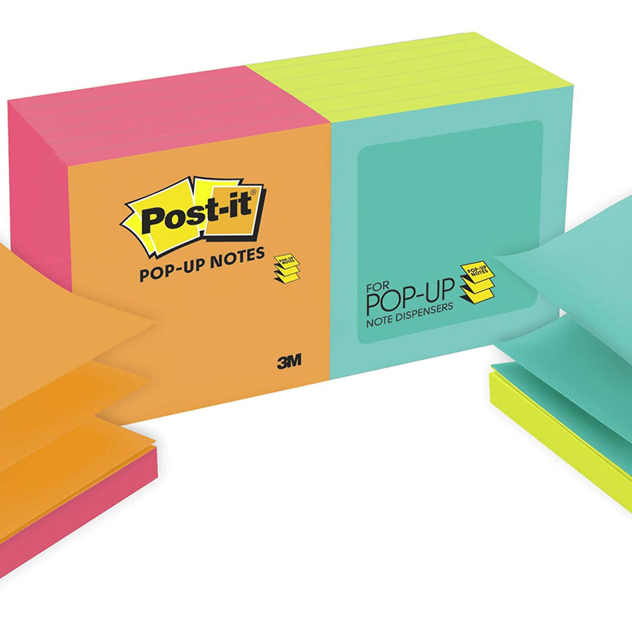 Post-it Pop-up Notes, 3 in x 3 in, 12 Pads, America's #1 Favorite Sticky Notes, Cape Town Collection, Bright Colors, Clean Removal, Recyclable (R330-N-ALT)